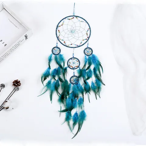 Handmade Feather Dream Catcher Wind Chime Five Rings Hanging Ornament Home Wall Decor Creative Gift Bedroom Art
