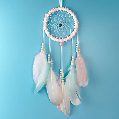 Handmade Feather Dream Catcher Wall Hanging Pink Dreamcatcher Wind Chimes Creative Home Decor Bedroom Girls Room Gift