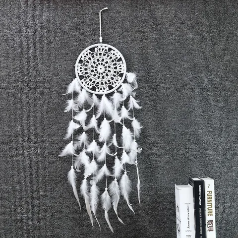 White Wedding Dream Catcher Handmade Feather Cotton Cord Hanging Ornament Boho Home Office Wall Decor Creative Gift