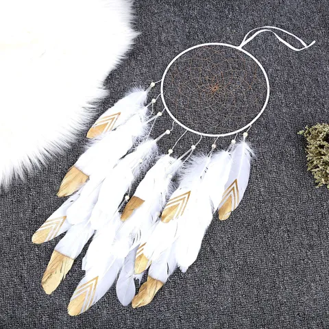 Handmade Feather Dream Catcher Wind Chime Iron Ring Wall Hanging Decor Bohemian Style Native American Home Ornament