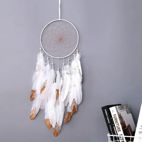 Handmade Feather Dream Catcher Wind Chime Iron Ring Wall Hanging Decor Bohemian Style Native American Home Ornament
