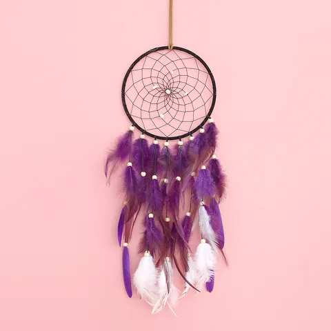 Handmade Feather Dream Catcher Wall Hanging Home Decor Boho Art Craft Wind Chime Ornament Purple Bedroom Gift