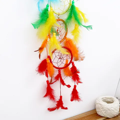 Bohemian Rainbow Dream Catcher Handmade Wall Hanging Ornament Colorful Feather Wind Chime Home Decor