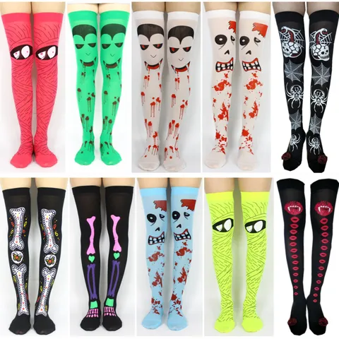 Halloween Vampiro Sangre Esqueleto Calcetines Altos Estampados Gótico Fiesta Cosplay Calcetines Largos Accesorios