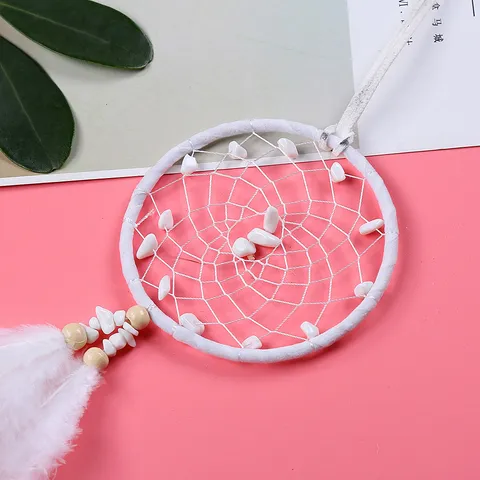 Handmade White Gravel Feather Dream Catcher Car Hanging Pendant Interior Wall Decoration Creative Craft Gift