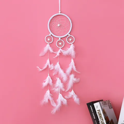 Handmade White Feather Dream Catcher Wind Chime Wall Hanging Decor Home Bedroom Living Room Ornament Boho Style