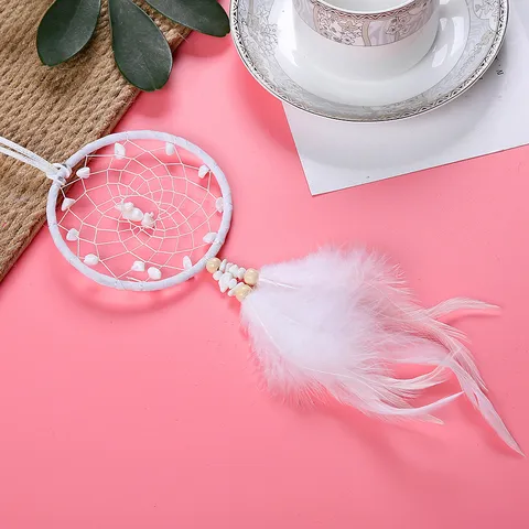 Handmade White Gravel Feather Dream Catcher Car Hanging Pendant Interior Wall Decoration Creative Craft Gift