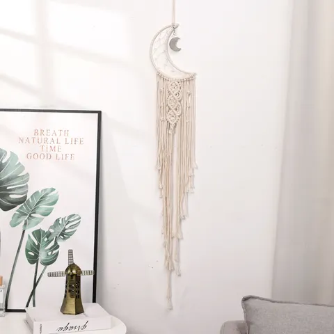 Handmade Woven Tapestry Star Moon Dream Catcher Wall Hanging Ornament For Kids Room Bedroom Home Decor