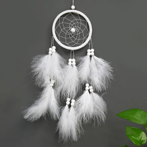 White Dream Catcher Feather Hanging Ornament Handmade Woven Wall Decor Bedroom Living Room Home Decoration Gift