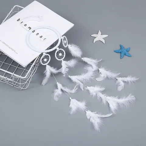Handmade White Feather Dream Catcher Wind Chime Wall Hanging Decor Home Bedroom Living Room Ornament Boho Style