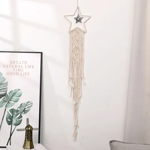 Handmade Woven Tapestry Star Moon Dream Catcher Wall Hanging Ornament For Kids Room Bedroom Home Decor