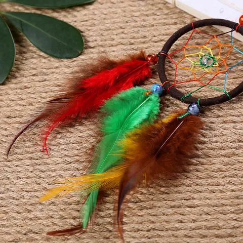 Boho Mini Dream Catcher Handmade Feather Wind Chime Wall Hanging Home Bedroom Decoration Craft Gift Ornament