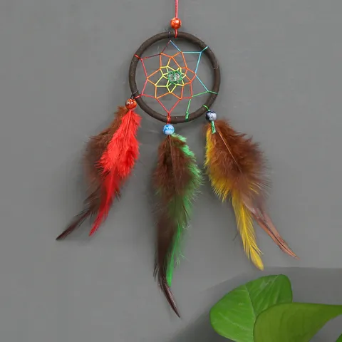 Boho Mini Dream Catcher Handmade Feather Wind Chime Wall Hanging Home Bedroom Decoration Craft Gift Ornament
