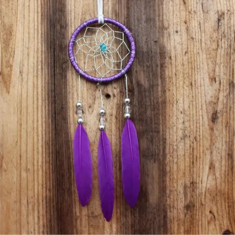 Handmade Feather Dream Catcher Car Hanging Ornament Purple Wall Decor Home Room Decoration Crafts Gift