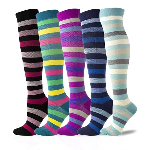 Calcetines de Compresión a Rayas Unisex Calcetines Deportivos Casuales Calcetines de Running de Nylon Transpirables Alta Elasticidad