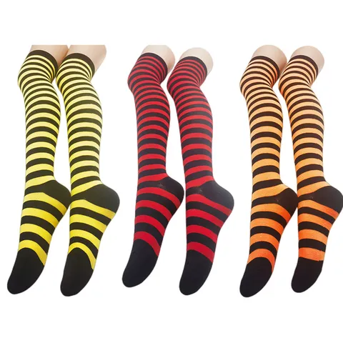 Chaussettes Hautes Rayées pour Femmes Bas Longs Cuisse Cosplay Anime Japonais Fête Vêtement Quotidien