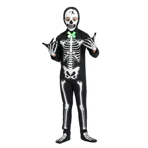 Παιδική Σκελετός Cosplay Στολή Halloween Φωτεινή Ολόσωμη Φόρμα Με Mask Γάντια Καλύμματα Ποδιών Ρούχα Απόδοσης