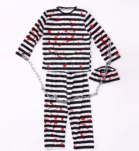 Halloween Cosplay Prisoner Costume Black And White Striped Top And Bottom Hat Set For Party Carnival Role Play Event