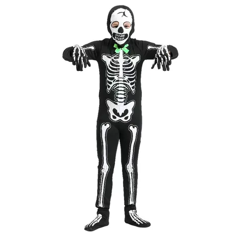 Παιδική Σκελετός Cosplay Στολή Halloween Φωτεινή Ολόσωμη Φόρμα Με Mask Γάντια Καλύμματα Ποδιών Ρούχα Απόδοσης