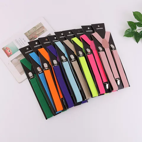 Bretelles Unies pour Adultes Unisexe Sangle Élastique Bretelles Réglables 3 Clips Accessoire de Mode Quotidien