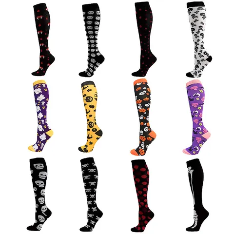 Calcetines de Compresión de Halloween Navidad Unisex Mezcla de Algodón Calcetines Tubulares Deportivos Esqueleto Divertido Reno Medias Festivas