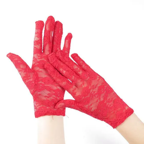 Guantes Cortos de Encaje para Mujer Guantes de Malla Floral Medios Dedos Dedos Completos Vintage Elegantes Fiesta Verano