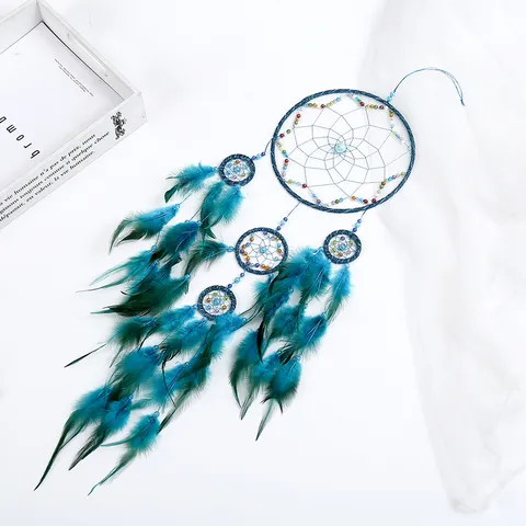 Handmade Feather Dream Catcher Wind Chime Five Rings Hanging Ornament Home Wall Decor Creative Gift Bedroom Art