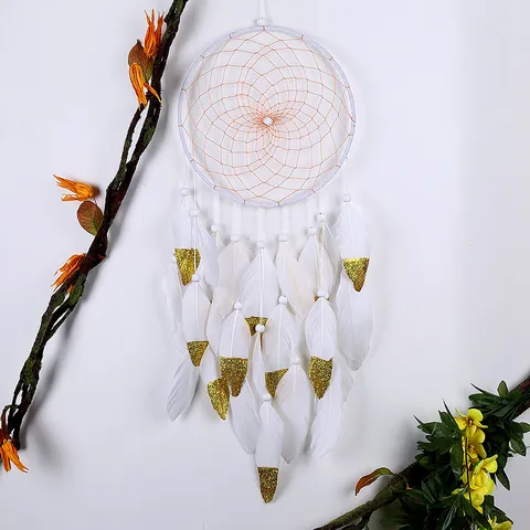 Indian Style Gold Powder White Big Fluffy Feather Dream Catcher Hanging Ornament For Home Decor Creative Gift