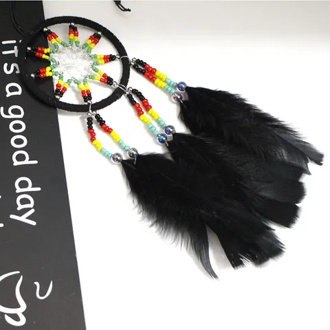 Handgemachter Schwarzer Traumfänger Feder Windspiel Wandbehang Heimdekoration Auto Ornament Geschenk