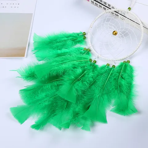Handmade Bohemian Feather Dream Catcher Wall Hanging Wind Chime Green Woven Net Home Decor Bedroom Wall Ornament