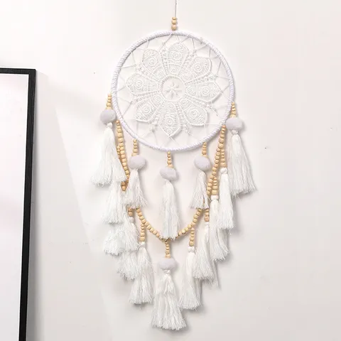 Nordic Minimalist White Feather Lace Dream Catcher Wall Hanging Home Bedroom Living Room Decorative Ornament