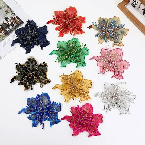 Wunderschöne Blumen Stoffaufnäher Strass Perlen Applikation DIY Kleidung Zubehör Dekorative Aufnäher Zum Aufnähen Für Kleidungsstücke