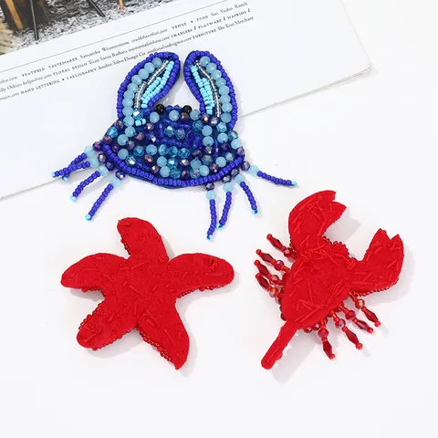 Handgemachte Perlen Meereslebewesen Aufnäher Kristallperlen Strass Krabbe Seestern Oktopus Applikation Für Kleidung DIY Zubehör