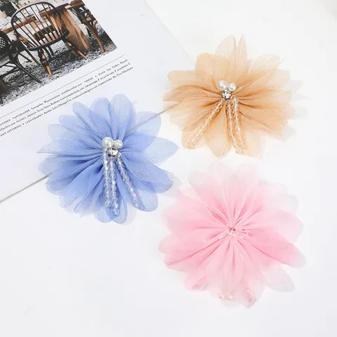 Halbtransparentes Mesh Blumen Perlen Strass Quaste Brosche Flicken DIY Bekleidungszubehör Kleidung Dekoration