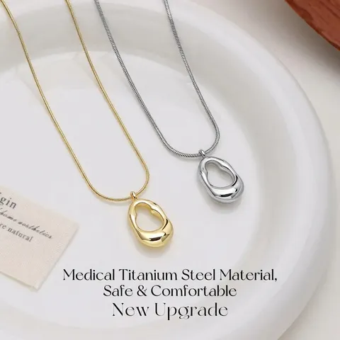 Minimalist Titanium Steel Geometric Pendant Necklace For Women Luxury Electroplated Irregular Oval Sweater Chain Charm Jewelry Gift