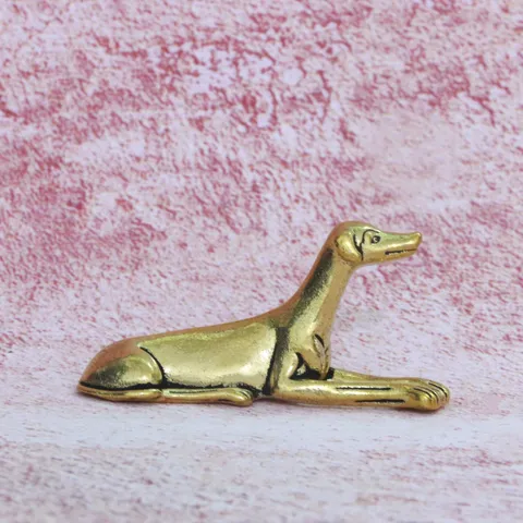Vintage Brass Dog Figurine Lying Hound Statue Miniature Animal Sculpture Chinese Zodiac Fortune Tea Pet Desktop Decor Ornament