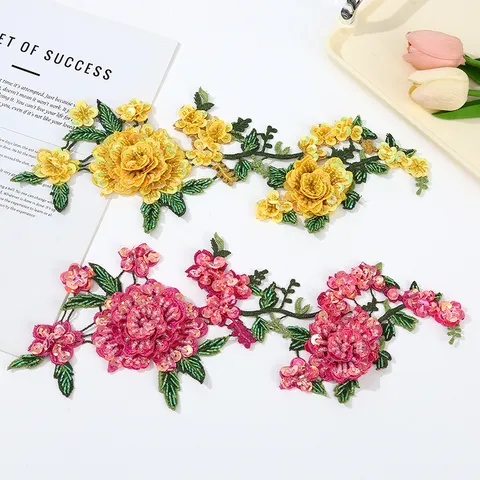 DIY Handmade Sequins 3D Water Soluble Embroidery Flower Patches Apparel Cheongsam Hair Accessories Decorative Applique