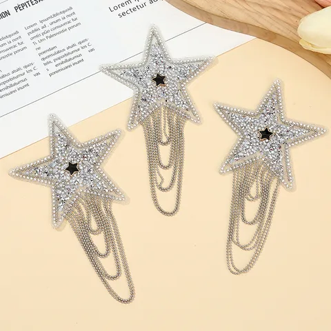 Rhinestone Pentagram Tassel Epaulet Patch DIY Performance Accessories Dress Shoulder Ornament Decorative Garment Trims