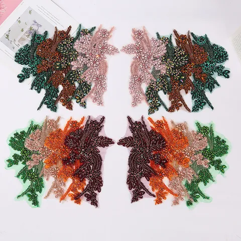 Handgemaakte Strass Kant Bloem Applique Patches Paar DIY Trouwjurk Kleding Naaien Trims Accessoires
