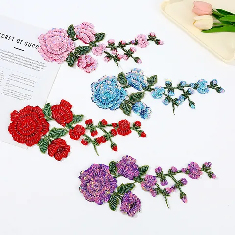 Wasserlösliche Pailletten Blume Stickerei Flicken Kleidungsstück Applikation DIY Cheongsam Dekorative Kleidung Flicken Nähzubehör