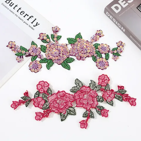 Bordado de Cordón Soluble en Agua Hecho a Mano Parche de Encaje Floral Applique Étnico Lentejuelas Cuentas Adorno de Costura Para Prenda Vestido de Escenario