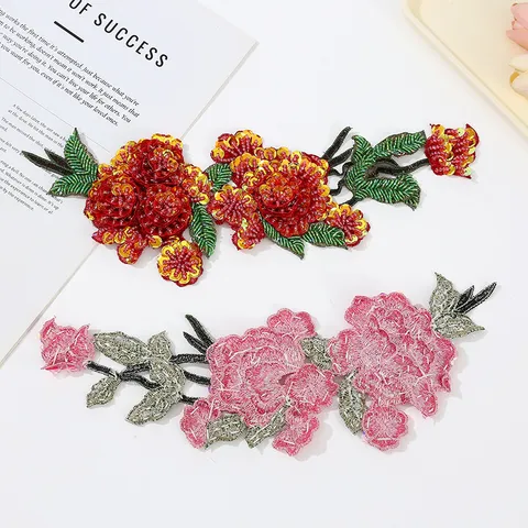 Handmade Beaded Sequin Flower Cloth Patch Water Soluble Embroidery Lace Applique For DIY Garment Accessories