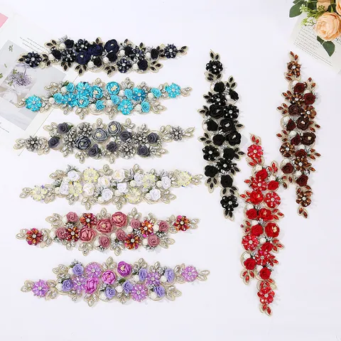 3D Blumen Bestickter Aufnäher Perlen Strass Applikation DIY Nähen Spitze Aufnäher Für Frauen Kleid Hut Hochzeit Kleidungsstück Dekor