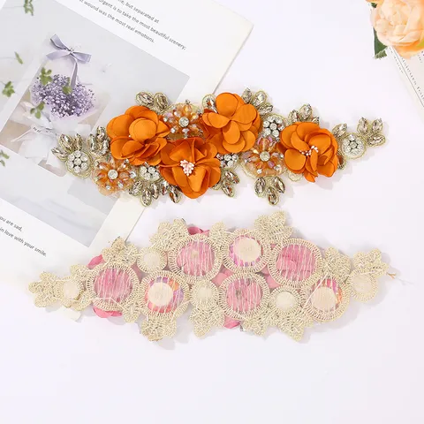 3D Blumen Stickerei Applikation Flicken Strass Perlen Spitzenborte DIY Nähen Bekleidungszubehör Für Brautkleid