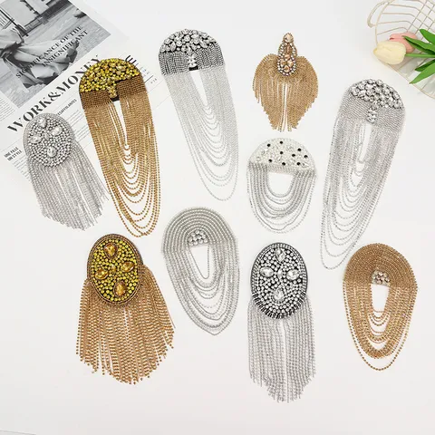 Gold Silber Fransen Epaulette Aufnäher Strass Kette Anzug Kleid Metall Dekorative Zubehör DIY Mode Performance Brosche
