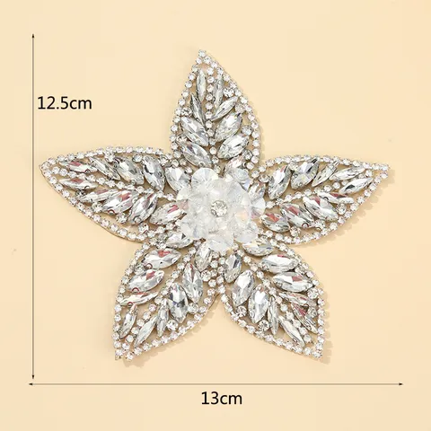 Silver Hollow Rhinestone Christmas Flower Patch DIY Garment Clothing Accessories Decorative Applique Embellishment