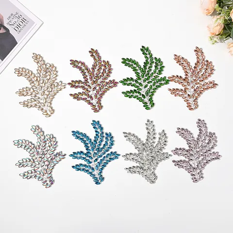 Leaf Shape Rhinestone Applique DIY Garment Trim Marquise Crystal Patch For Wedding Dress Costume Craft Decoration