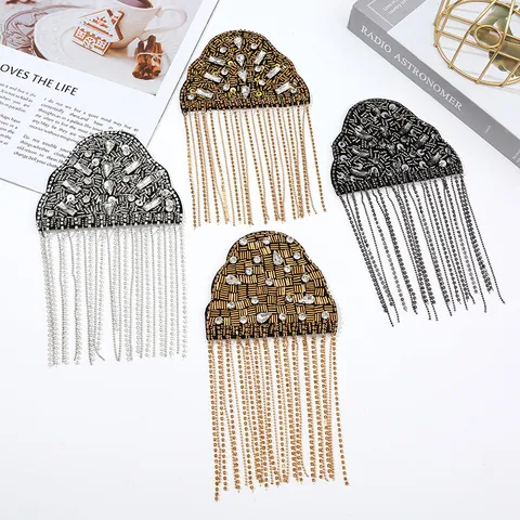 Vintage Strass Quasten Epauletten Handgemachte Kristall Kette Schulter Brosche Abzeichen Kleidung Zubehör