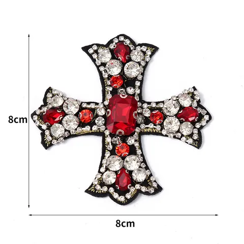 Handgemachte Perlen Kreuz Aufnäher Glas Strass Kristall zum Aufnähen für DIY Kleidung Kleidungsstück Zubehör