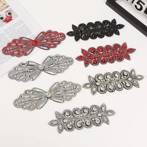 DIY Schleife Blume Glas Strass Hohlbohrkette Aufnäher Chinesischer Stil Stirnband Kleid Qipao Kleidung Zubehör